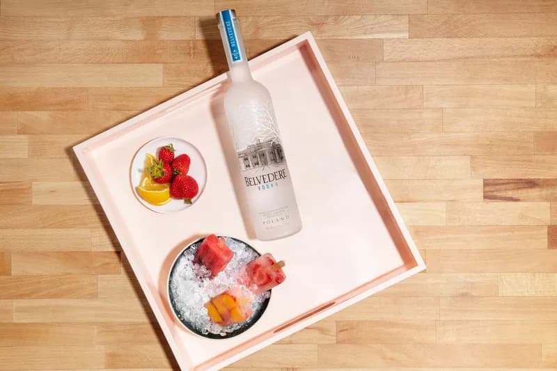 Belvedere top-down tabletop advertising photography, single-brand deliverable