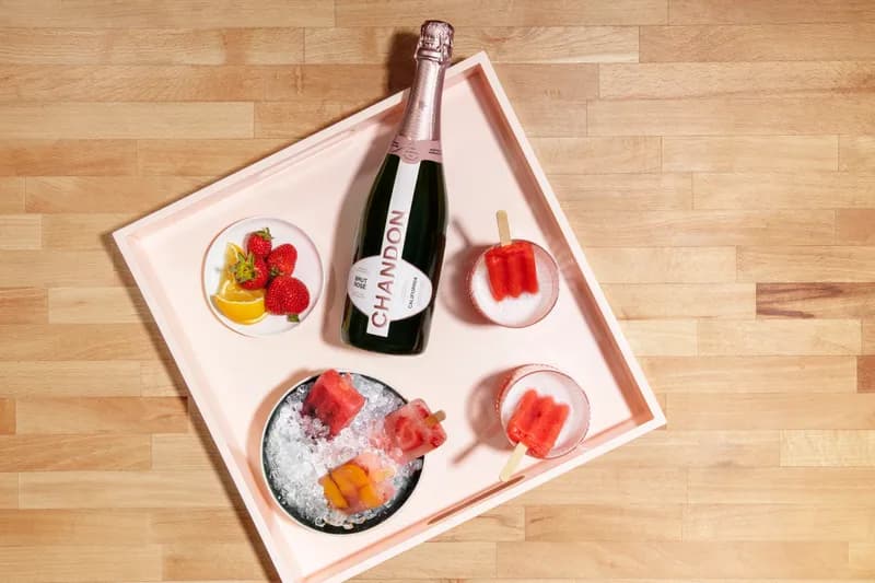 Chandon top-down tabletop advertising photography, single-brand deliverable