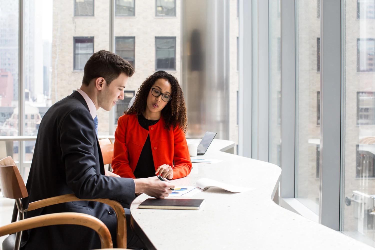 Business professional walking in a city financial district