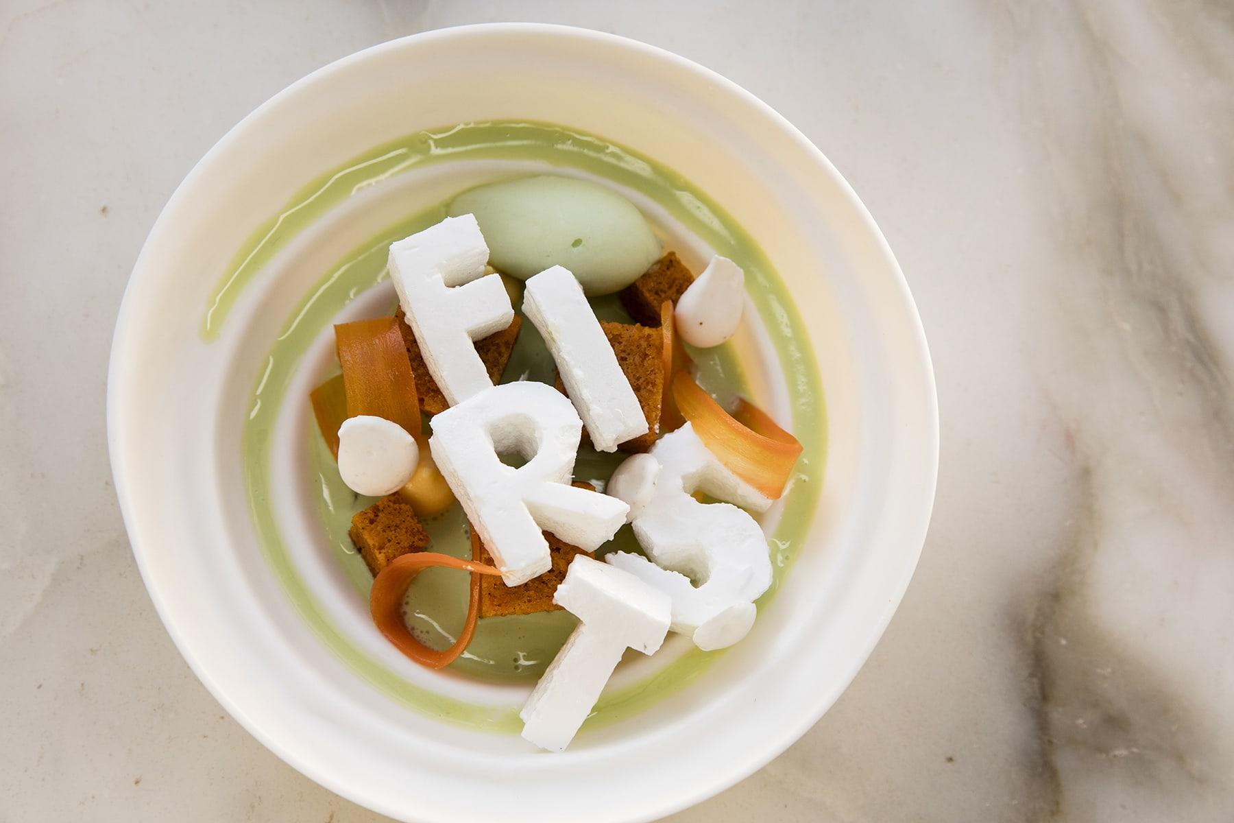 Pastry chef Dominique Ansel with plated dessert, fine dining