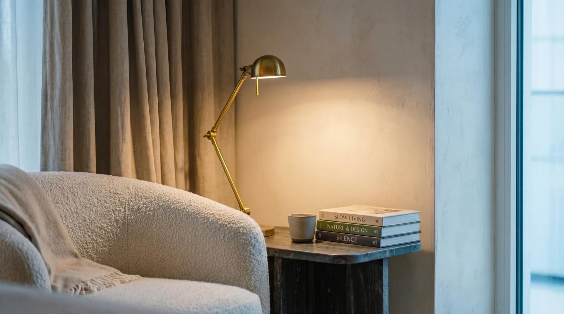Artistic detail shot of natural light and shadow play on hotel interior finishes