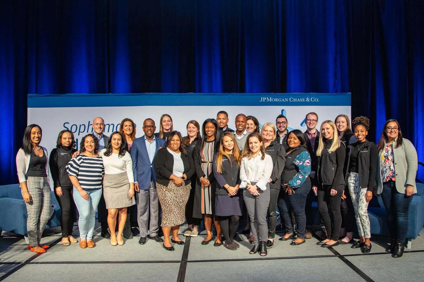 Employees collaborating in break room area