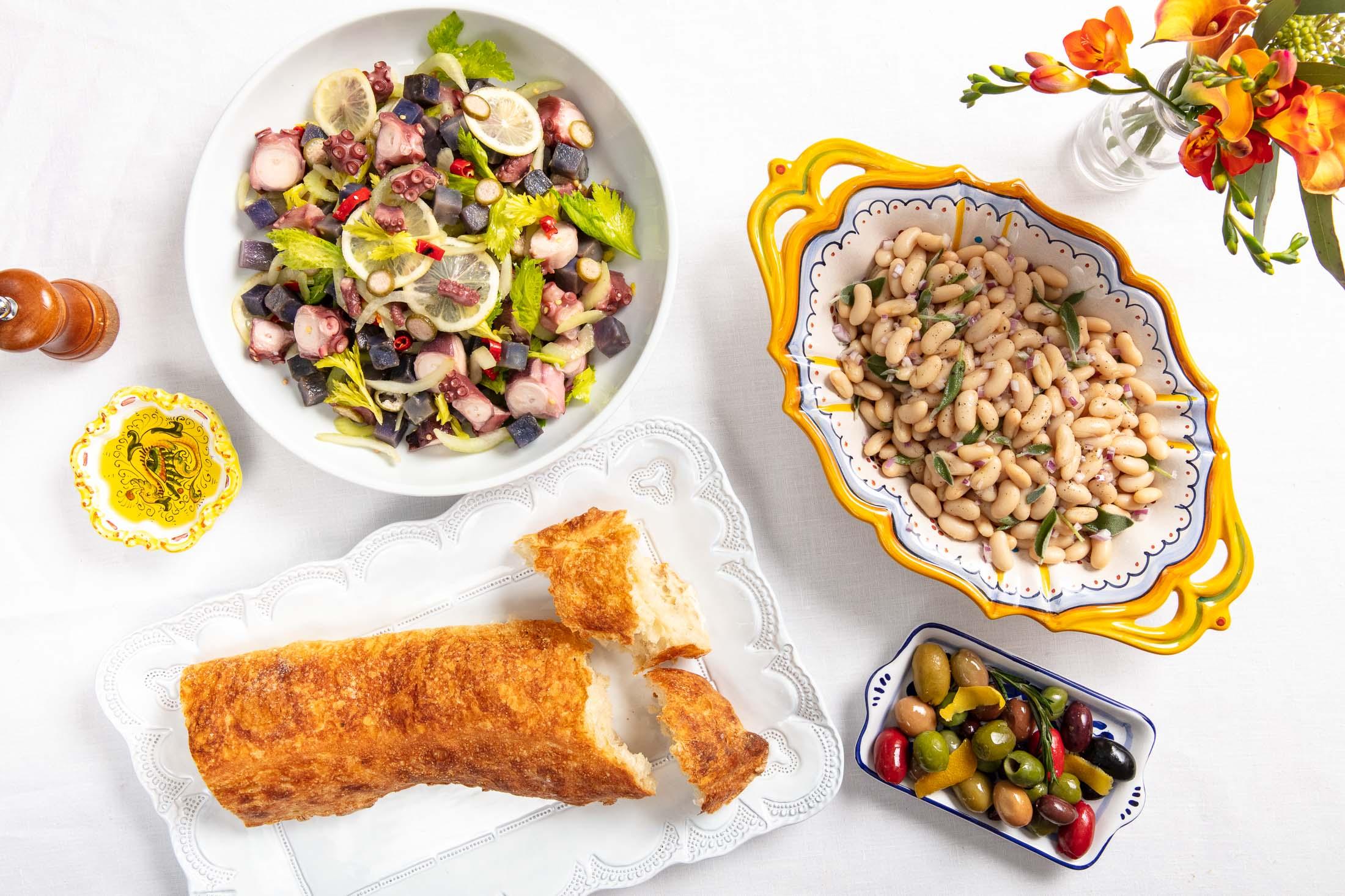 Creative food advertising shot with floating ingredients