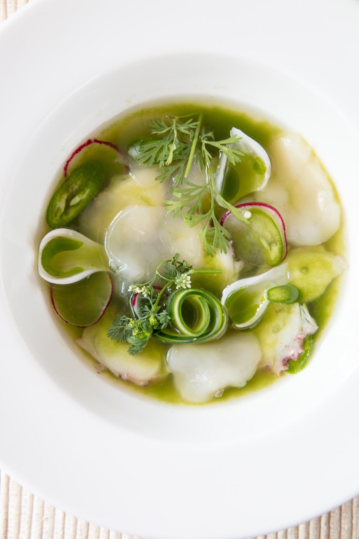 Fresh mahi mahi ceviche with avocado and corn