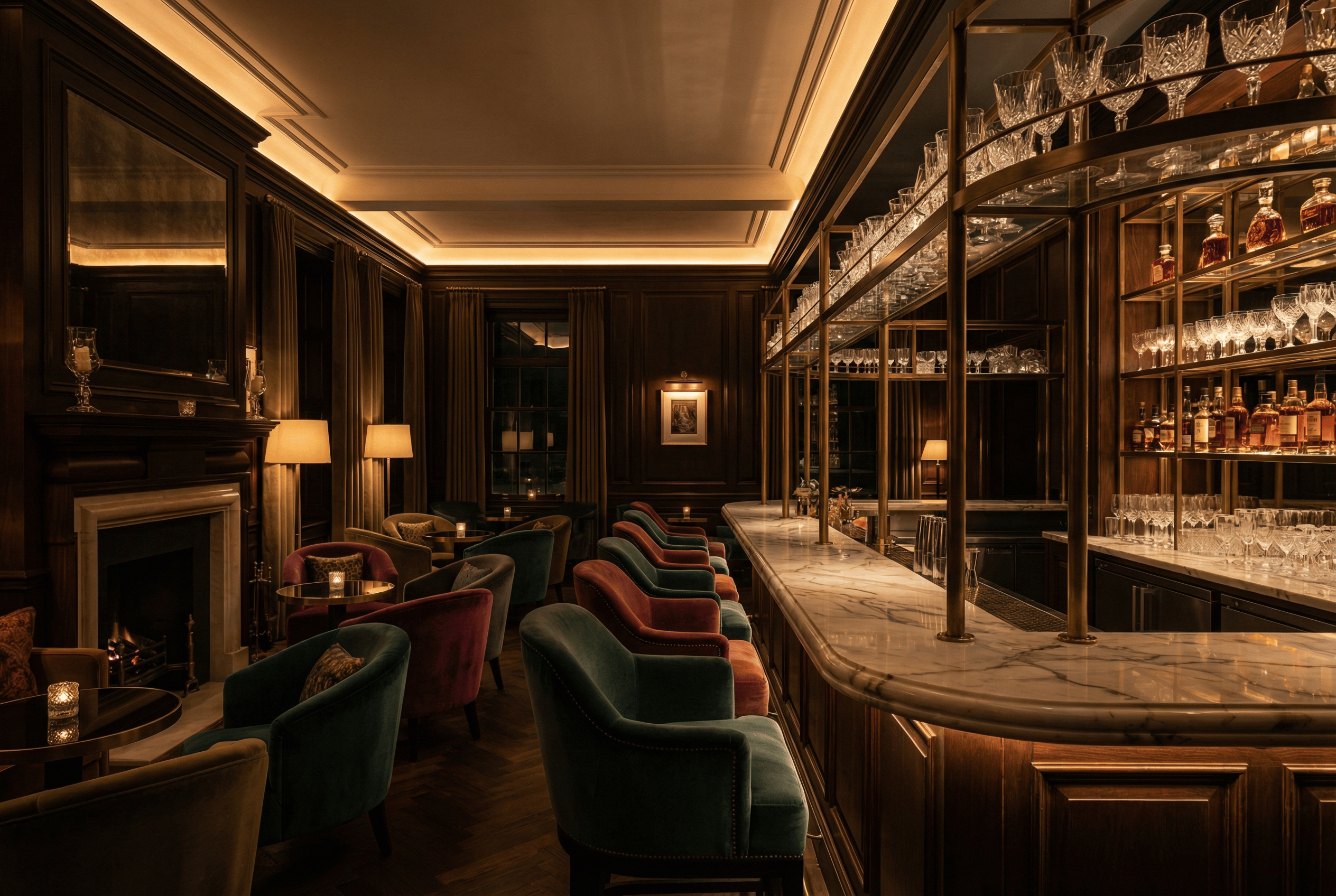 Refined hotel terrace with sunset views and fire pits