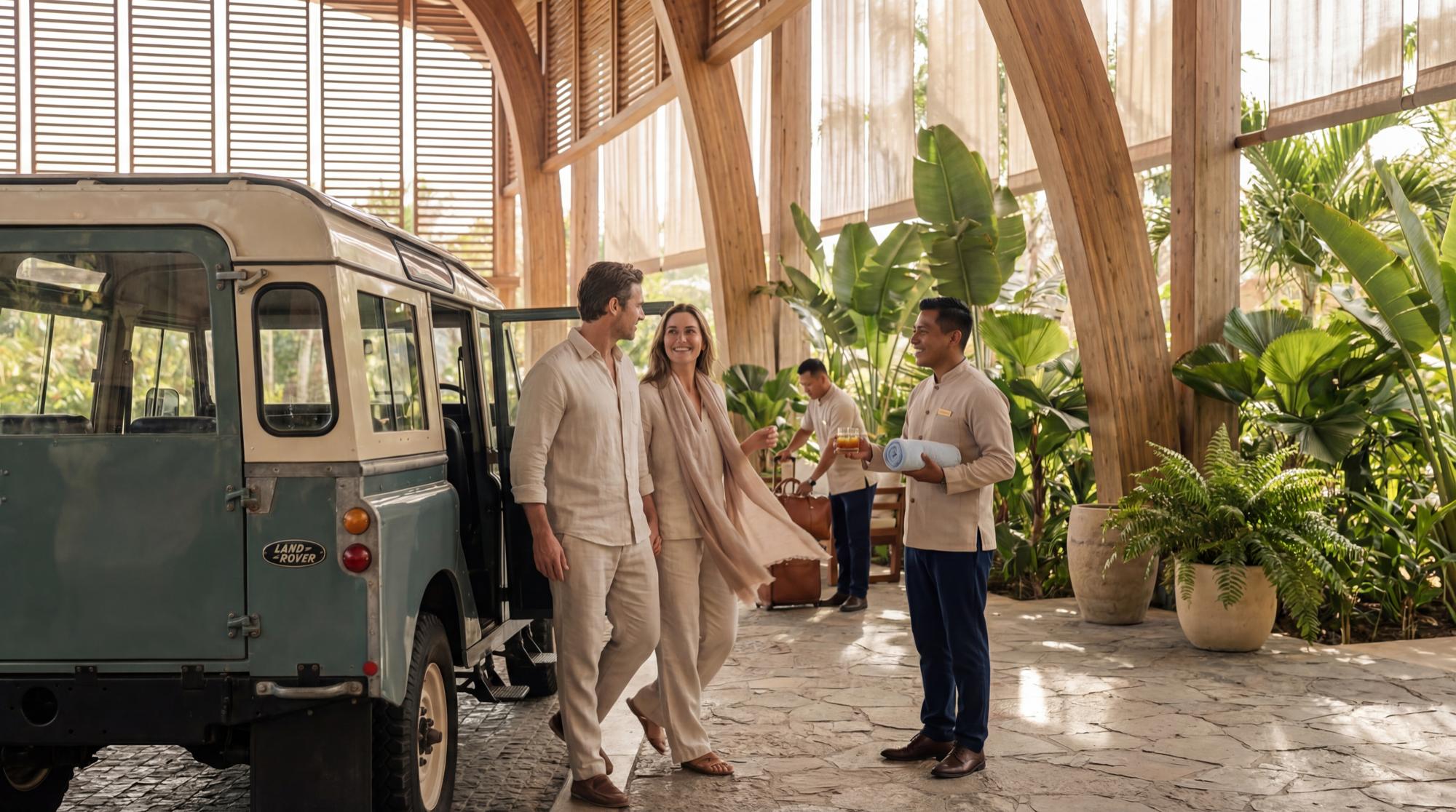Premium resort guest experience featuring a luxury Land Rover excursion