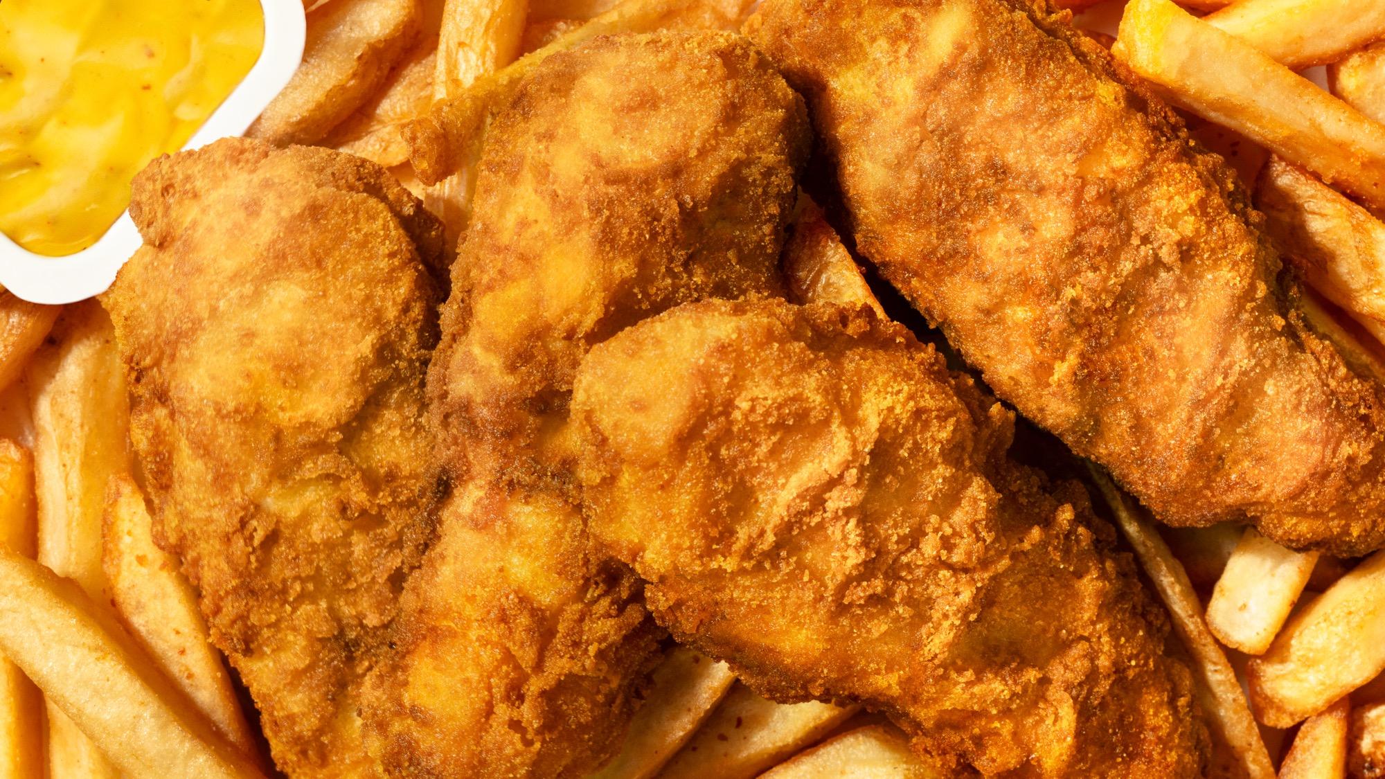 Crispy chicken fingers with dipping sauces photogrpahed for menu board