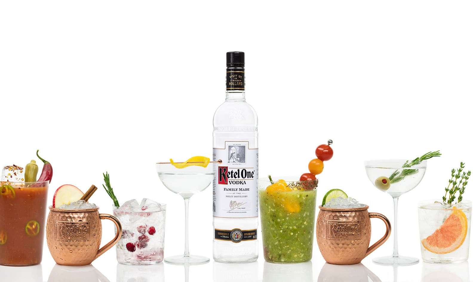 Ketel One vodka cocktail with fresh mint and lime captured by drink photographer Brent Herrig